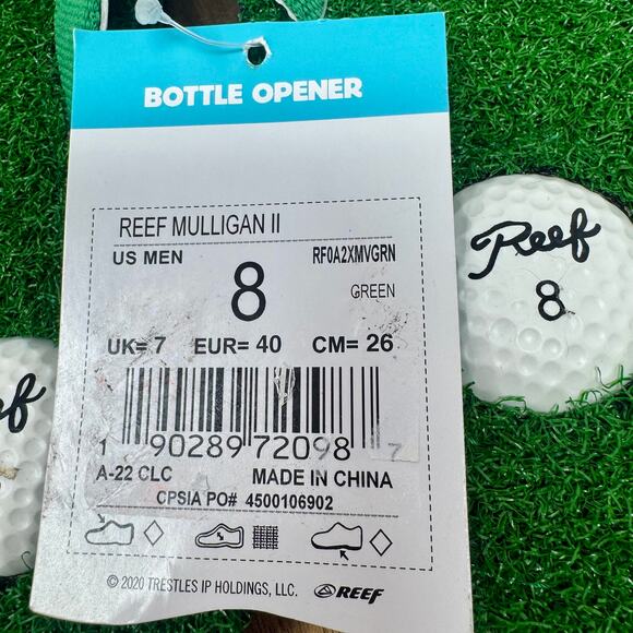 Reef Mulligan ll Golf Flip Flops Men's 8 Turf Grass Tee Bottle Opener NWT - Picture 5 of 7